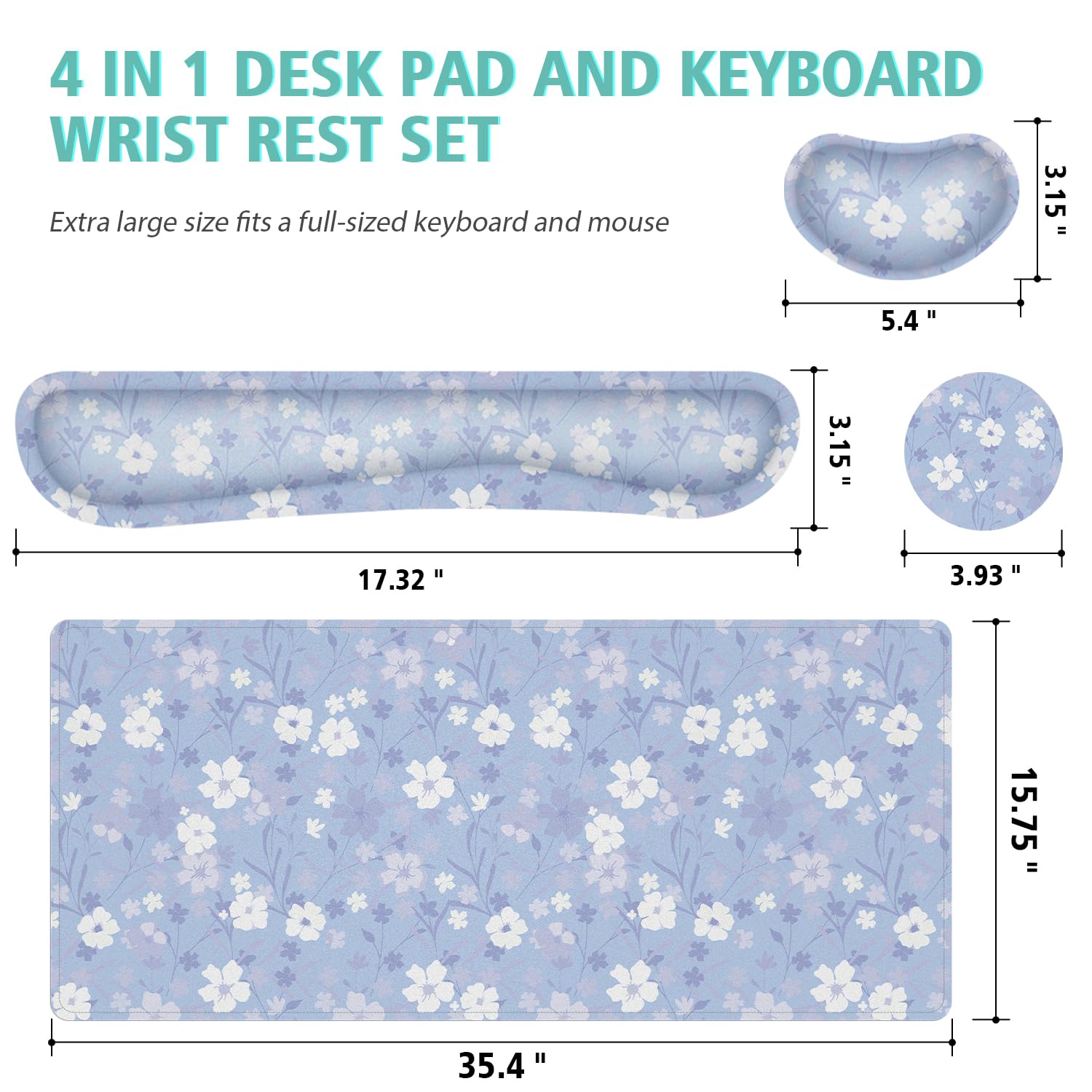 Large Mouse pad,4 in 1 Extended Keyboard Desk Mat with Wrist Rest,Non-Slip Desk Pad Protector Easy