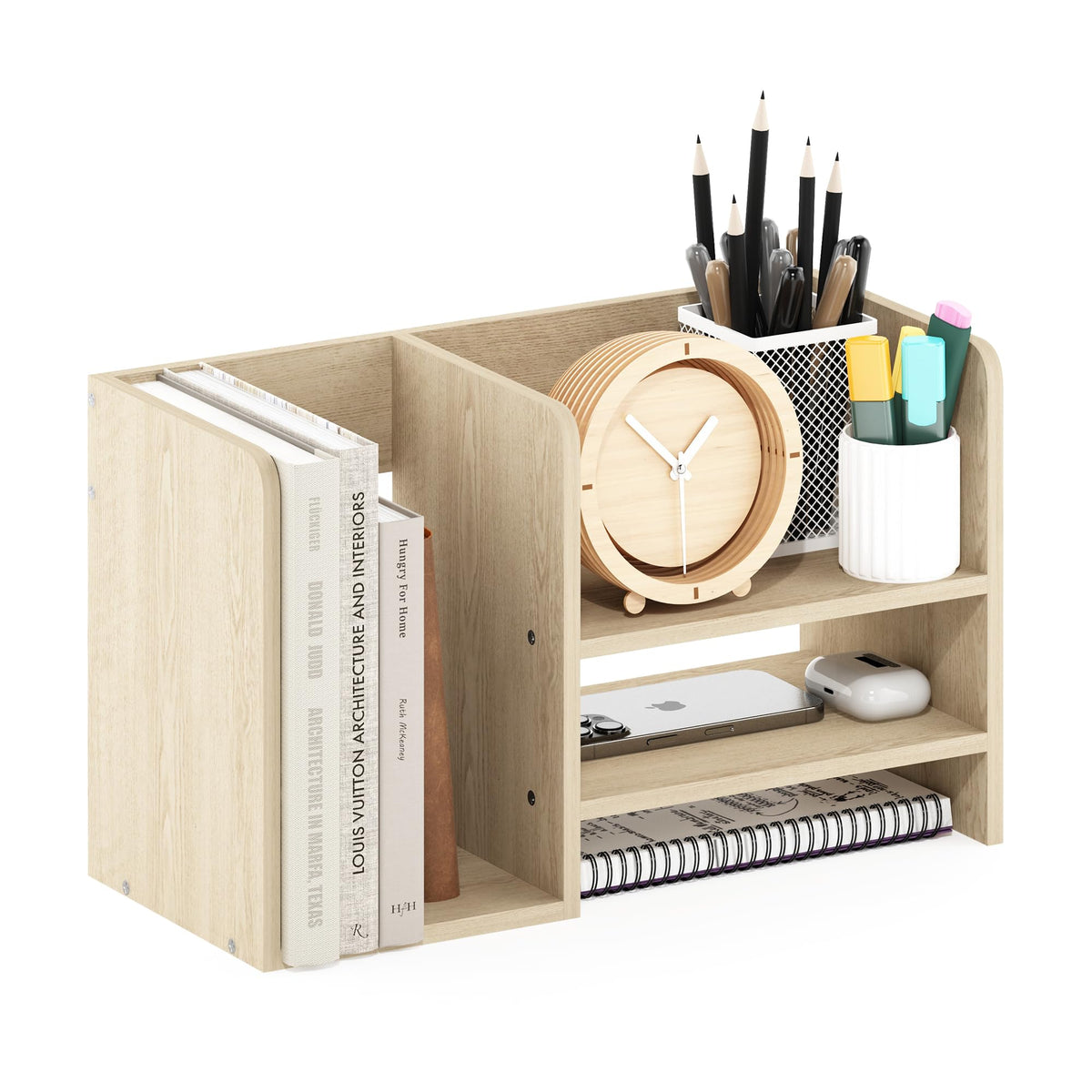 Furinno Hermite Wood Desktop Book and Home Office Supplies Storage Organizer, Bauhaus Oak