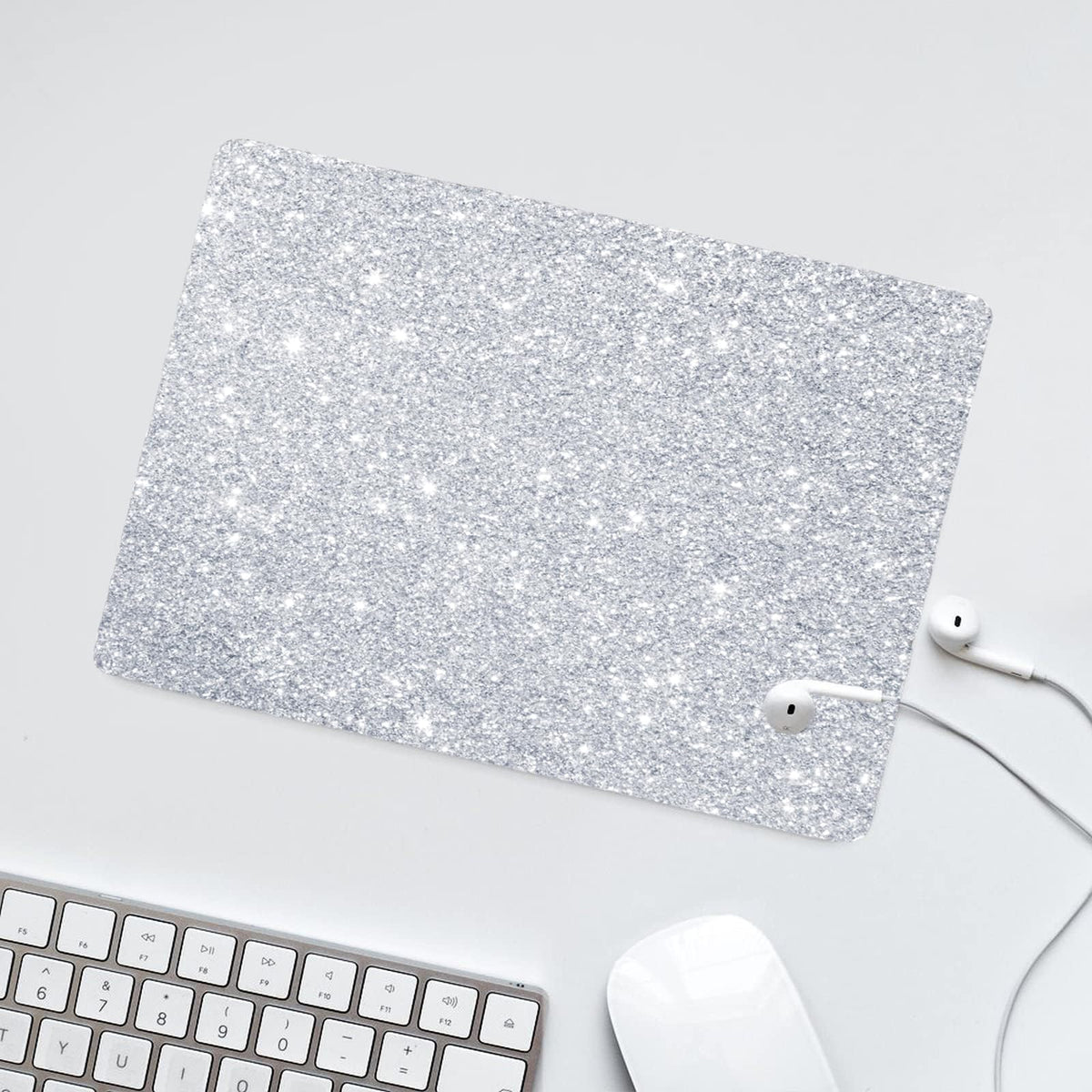 Mouse Pad Diamond Silver Glitter Sparkle Mousepad Bling Desk Accessories Gaming Bling Rubber Pads