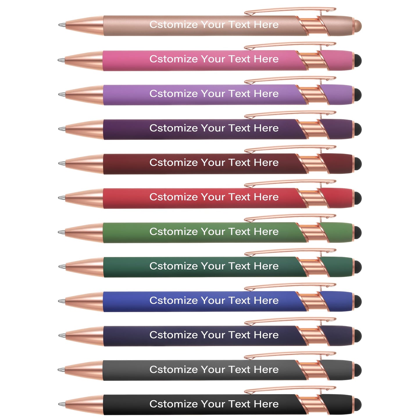 Kingluu 12 Pcs Personalized Ballpoint Pens with Stylus Tip,Free Engraving Black Ink Customized Pen