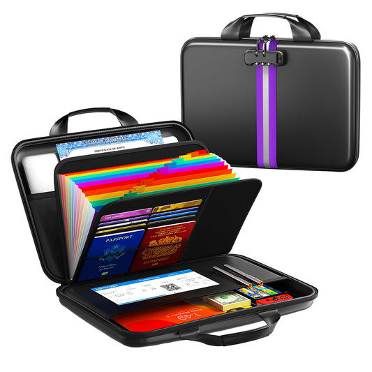 IPYIPY Fireproof Document Organizer with Lock, Semi-Rigid EVA Shell File Box with 13-Pocket