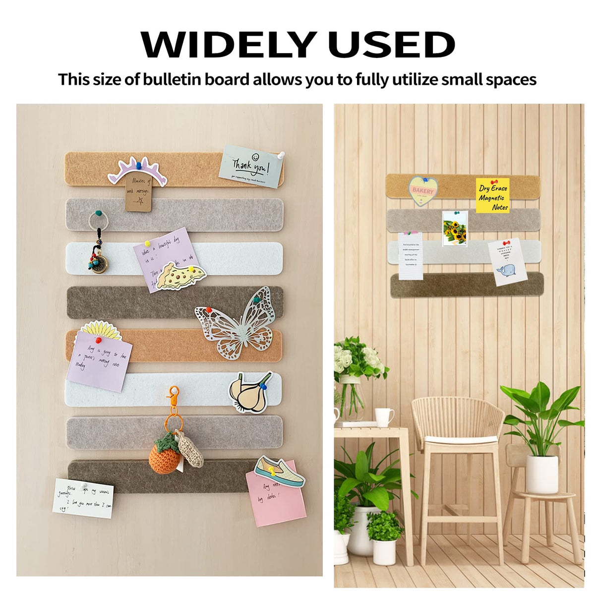 8 Packs Felt Pin Board Bar Strips Bulletin Board，Notice Board Self Adhesive Cork Board with 35 Push