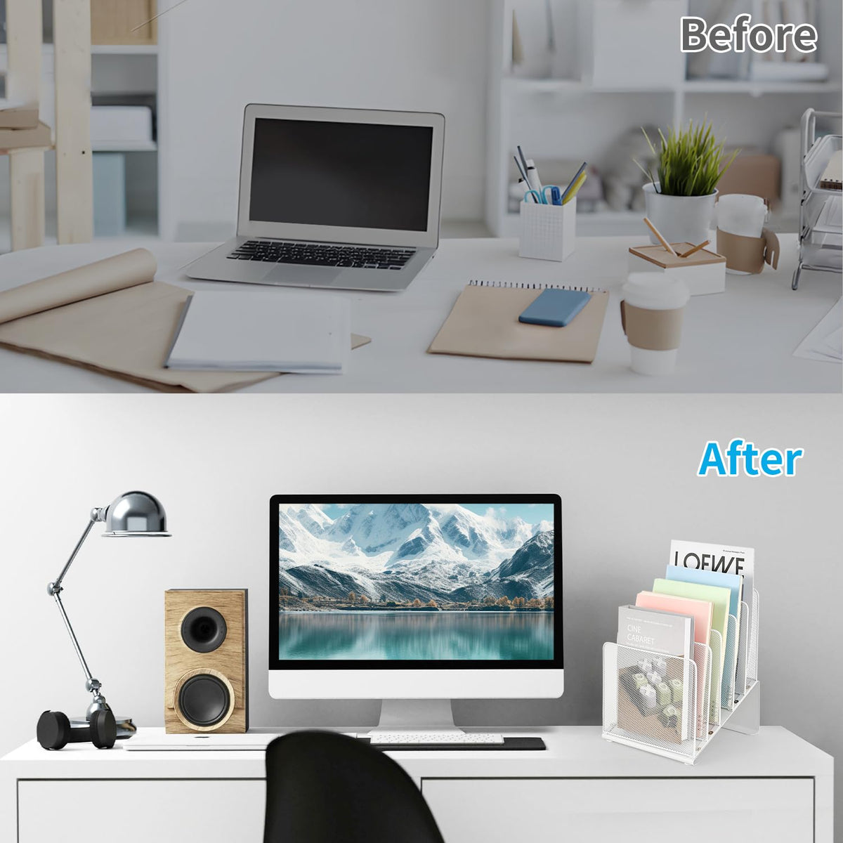 LEKETREE File Organizer for Desk, Desk Organizer with 5-Section Vertical File Rack, File Folder