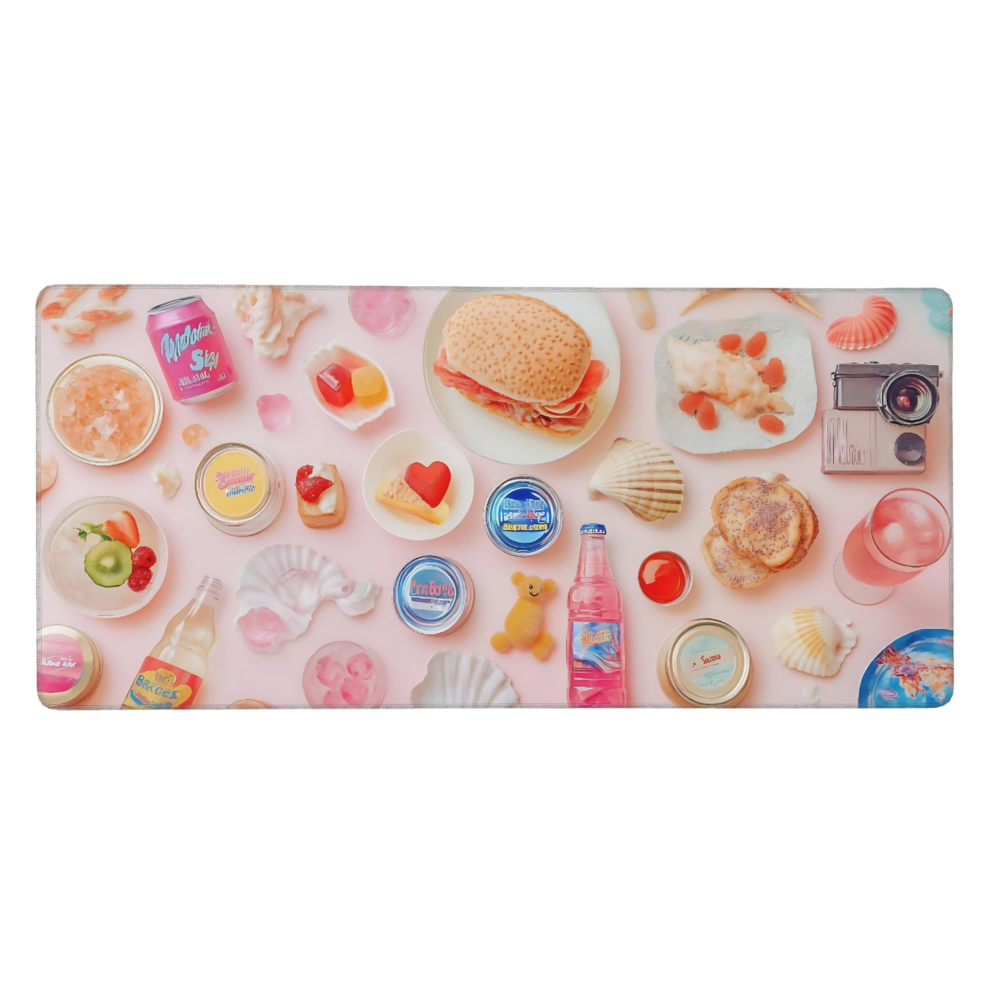 Cute Aesthetic Party Gaming Mouse Pad, Pink Minimalist Desk Mat with Anti-Slip Base & Stitched
