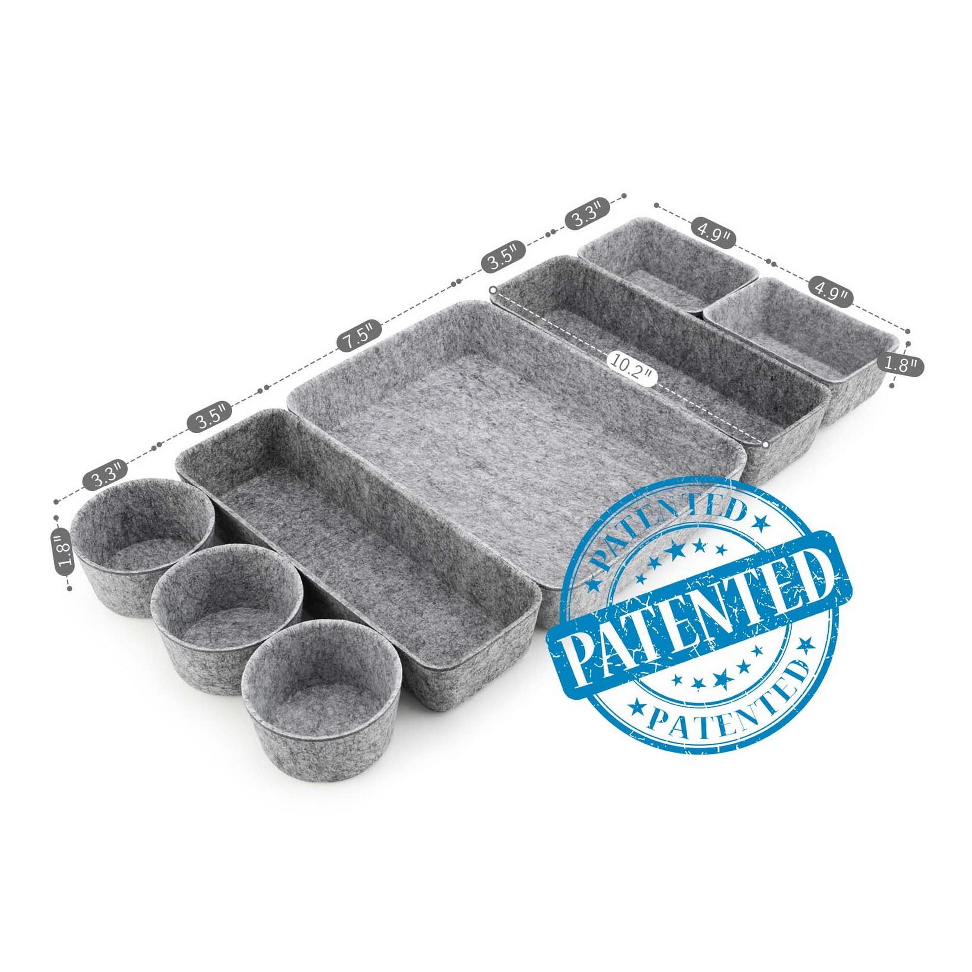 Welaxy 8-piece desk drawer organizer trays felt shallow bin Gray Minimalist