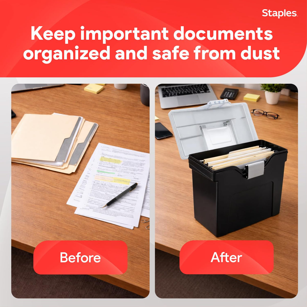 Staples Portable File Box Storage Organizer, Letter Size, Black