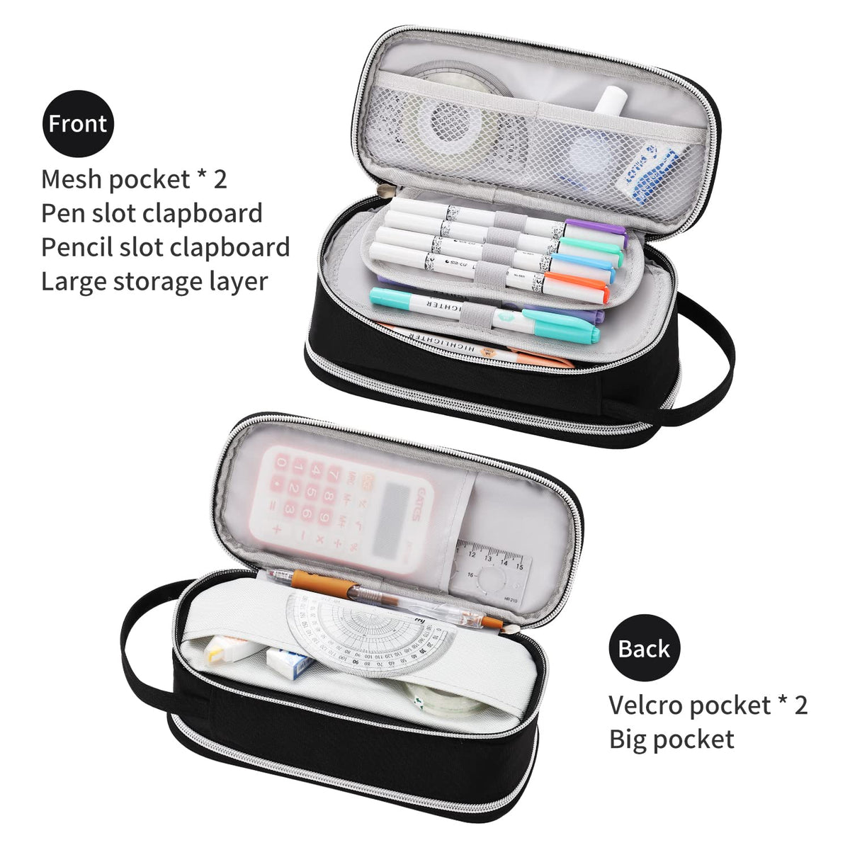 Dugio Large Pencil Case Organizer Big Pencil Pouch for Boys Kids Black