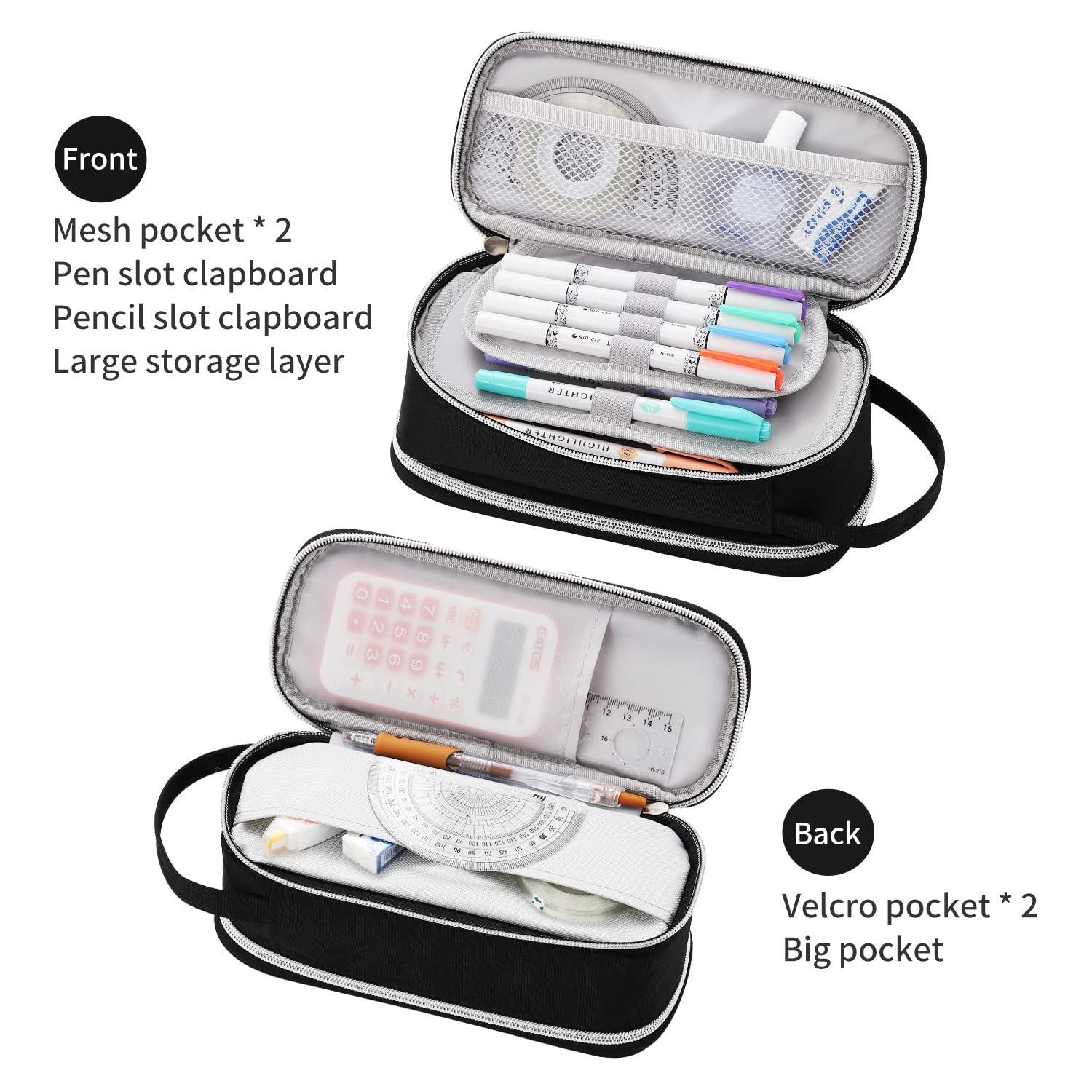 Dugio Large Pencil Case Organizer Big Pencil Pouch for Boys Kids Black