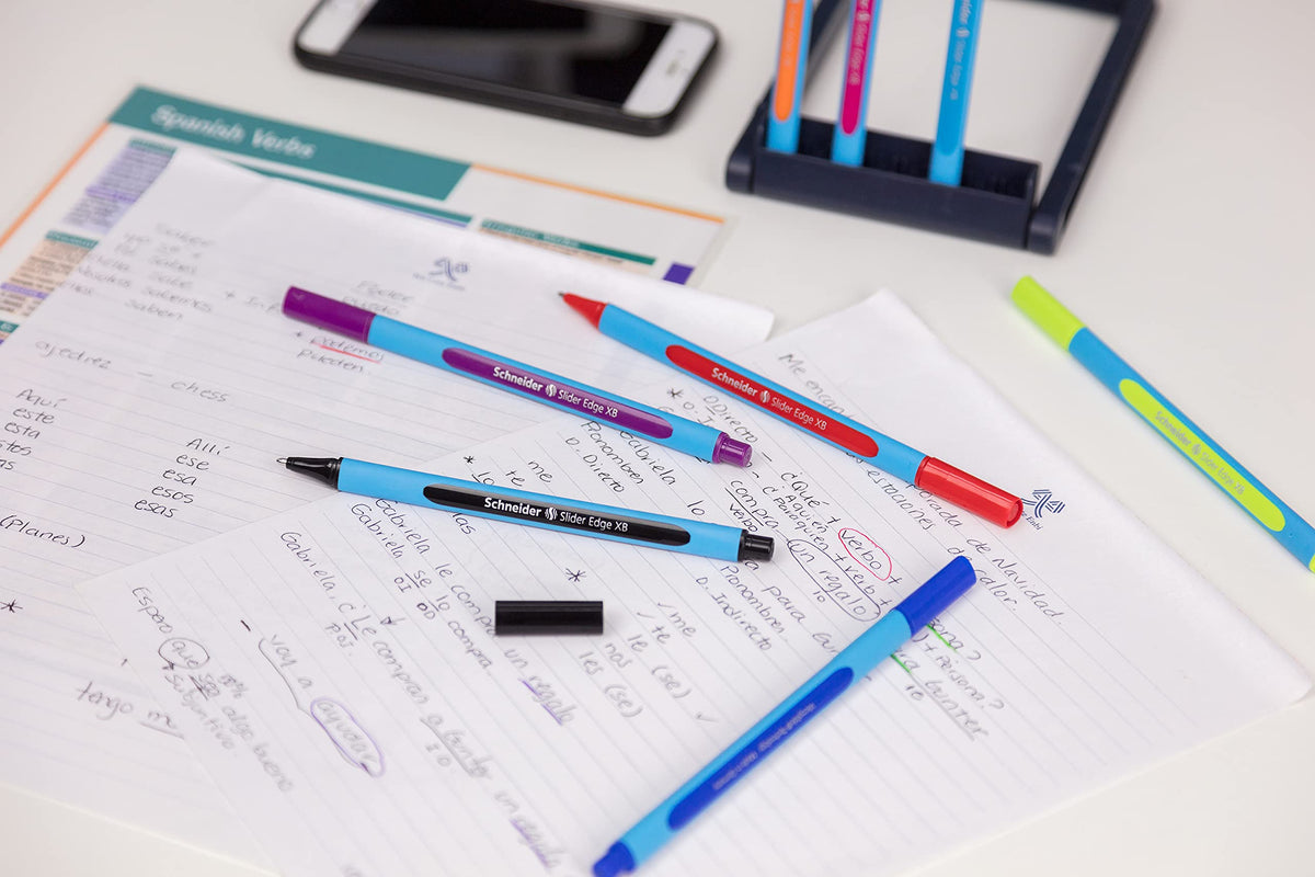 Schneider Slider Edge M (Medium) Ballpoint Pen, 1.0 mm, Light Blue Barrel, Red Ink, Box of 10 Pens