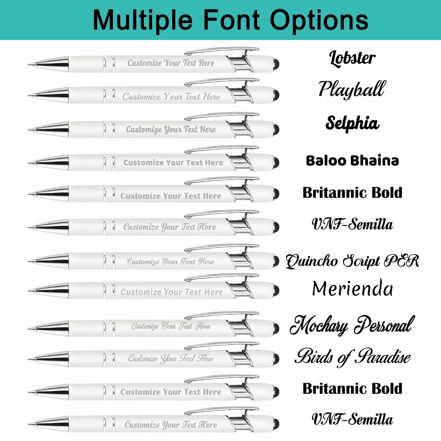 Aolun Personalised Pen,Custom Engraved Ballpoint Pen with Stylus,12 Pcs,Soft Touch Metal,Enter