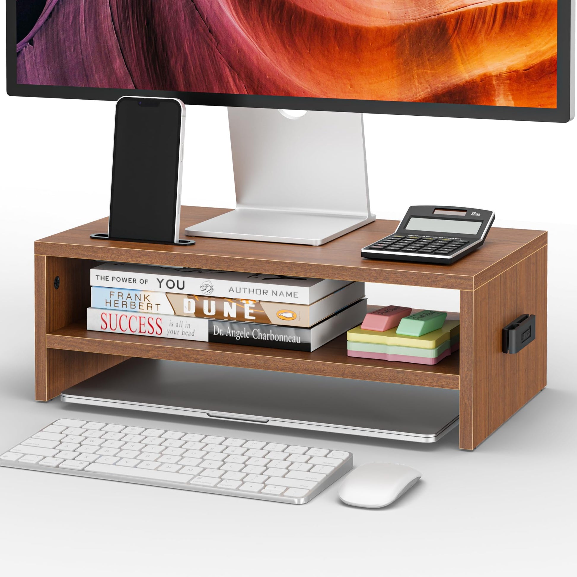 BONTEC Wooden Monitor Stand Riser for Desk, 2-Tier Computer Monitor Stand