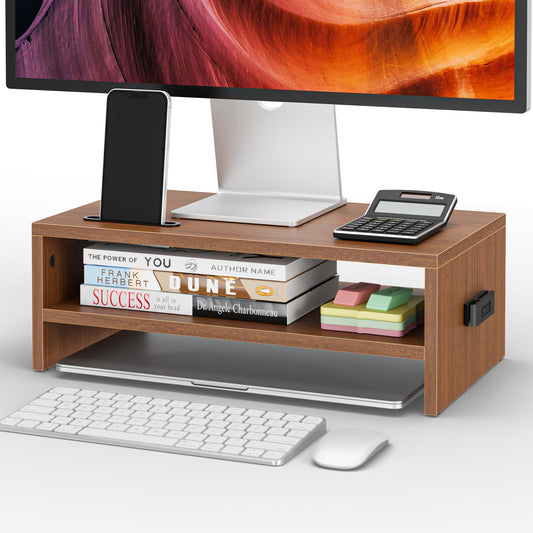 BONTEC Wooden Monitor Stand Riser for Desk, 2-Tier Computer Monitor Stand