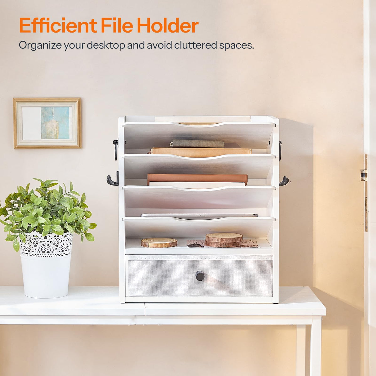 HOOBRO Wall File Organizer, Mail Organizer Wall Mounted, Wooden Literature Organizer, Construction