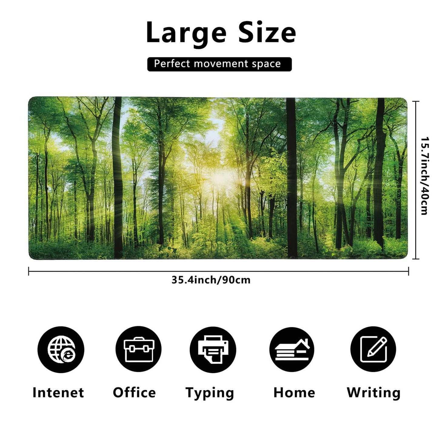 Scenic Forest of Fresh Green Deciduous Trees Extended Gaming Mouse Pad Large Desk Mat with Non-Slip