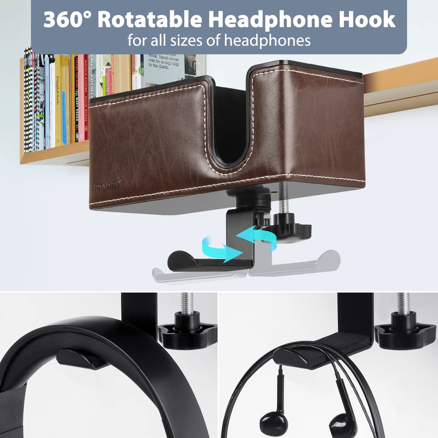 Under Desk Cup Holder Clamp on Cup Holder PU Leather Clip on Desk Organizer