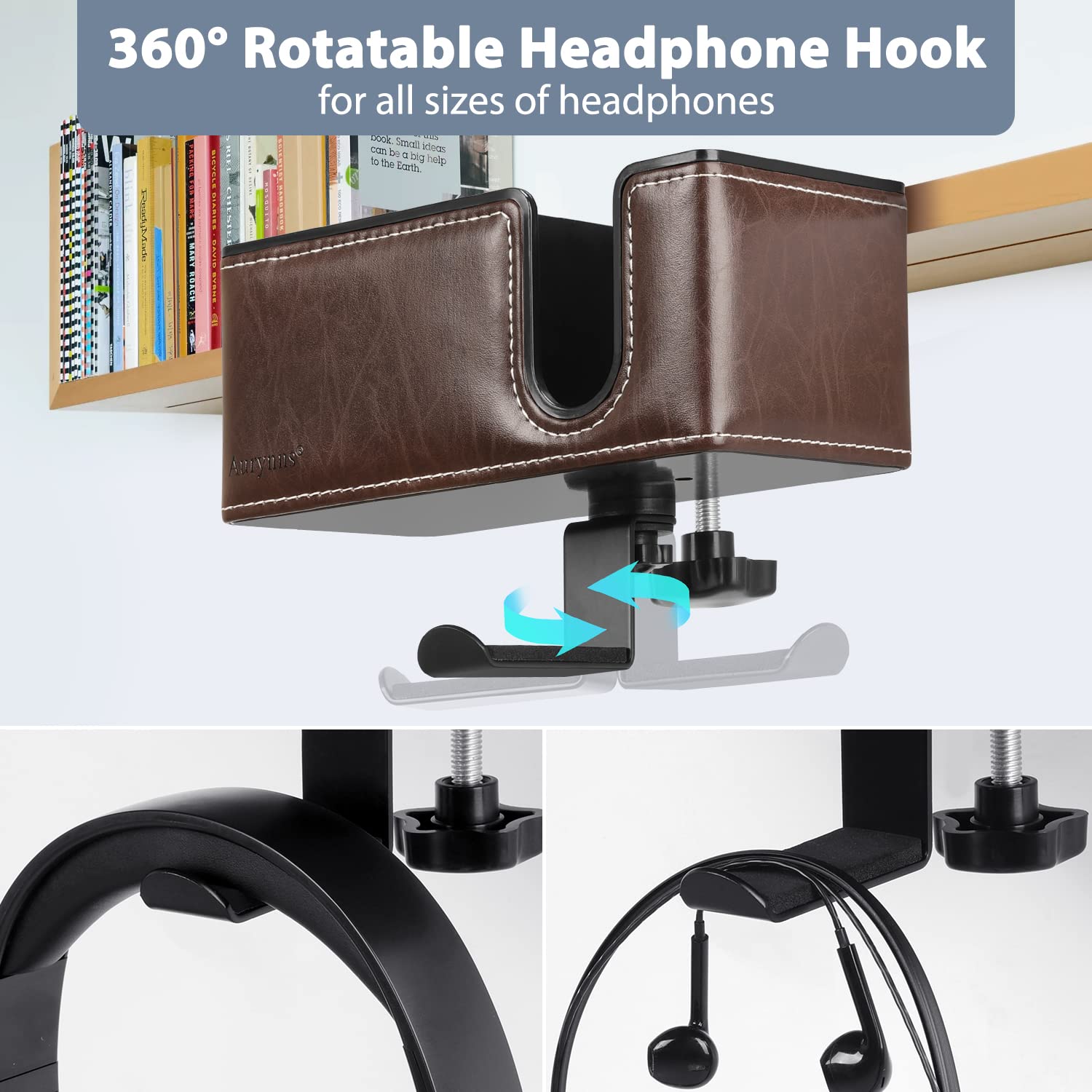 Under Desk Cup Holder Clamp on Cup Holder PU Leather Clip on Desk Organizer