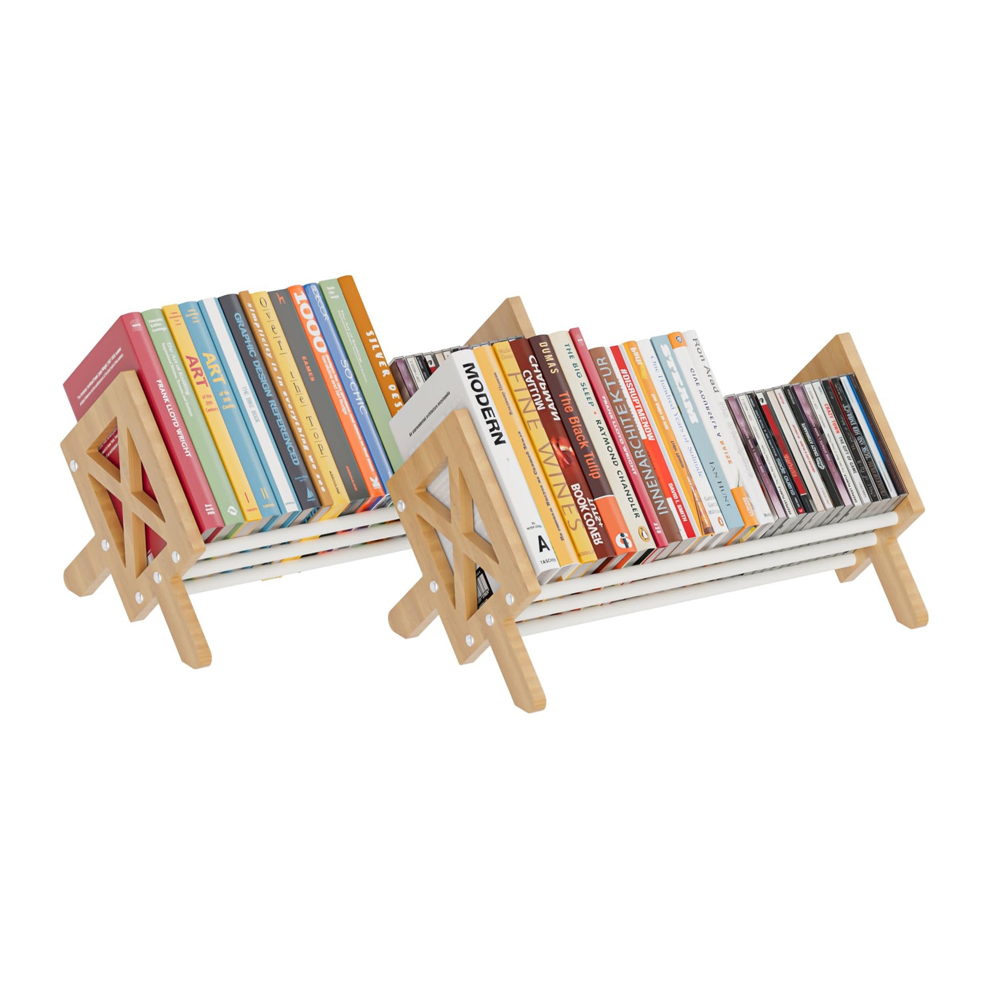 ART-GIFTREE Desktop Bookshelf Organizer, Wood Office Tabletop Book Storage Rack, Tilting Bookcase
