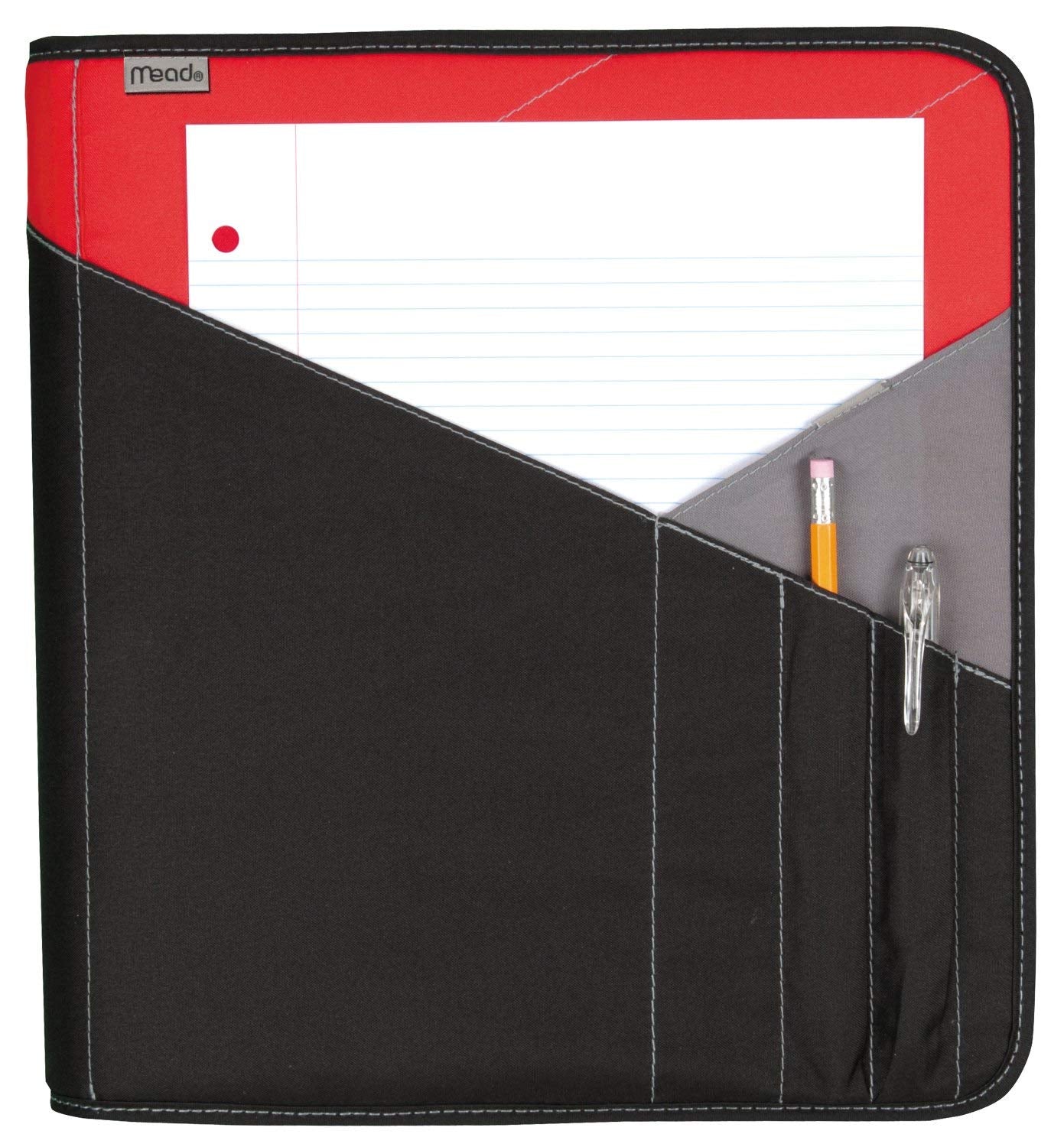 Mead Zipper Binder with Expanding File, 3 Ring Binder, 1-1/2", Red (72196)