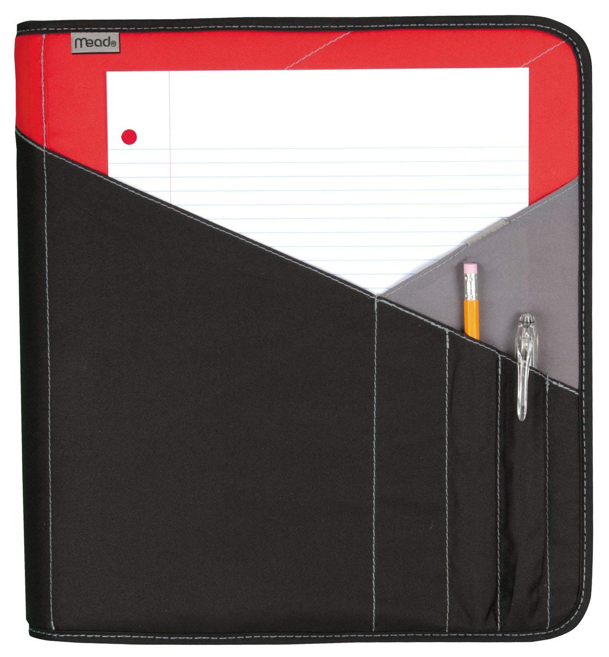 Mead Zipper Binder with Expanding File, 3 Ring Binder, 1-1/2", Red (72196)