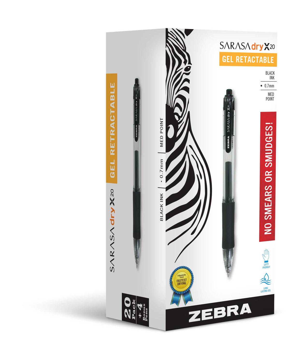 Zebra Pen SARASA X20 Retractable Gel Pen, Black, Blue, Red, 0.7mm, 24-Pk