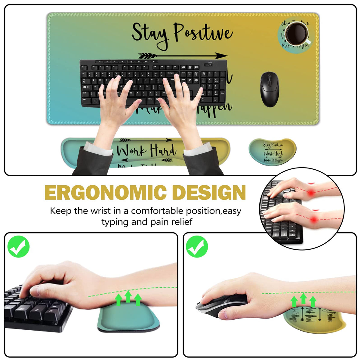 ToLuLu Extended Gaming Mouse Pad, Memory Foam Ergonomic Keyboard Mouse Wrist Rest Support Set
