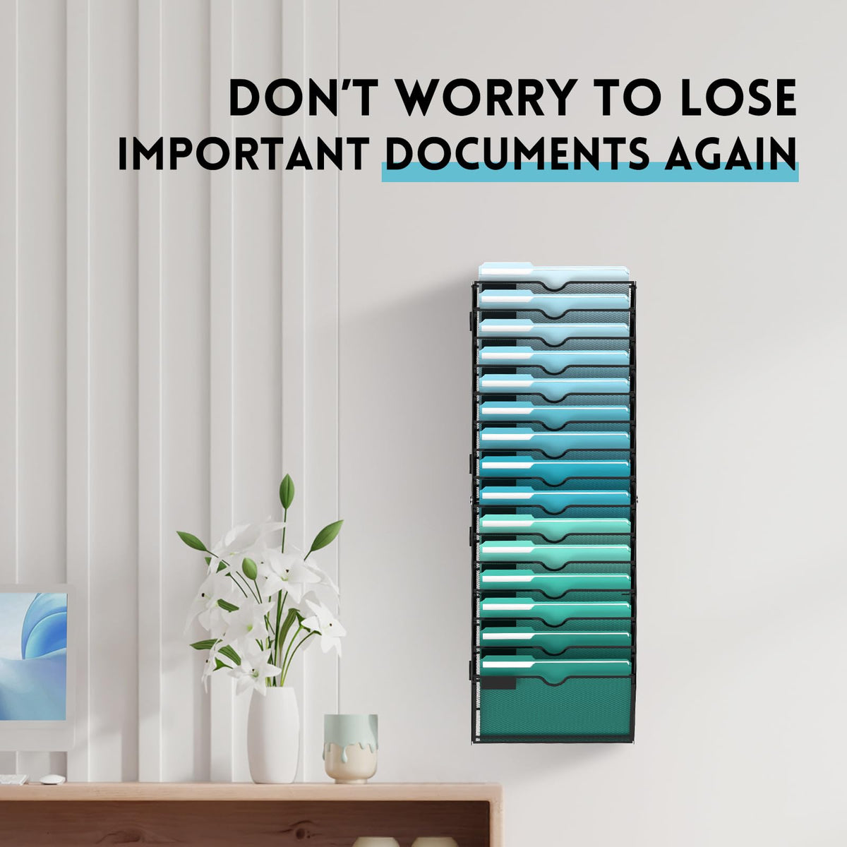15-Tier Wall File Organizer, Hanging File Holder, Wall Mounted Mail Sorter