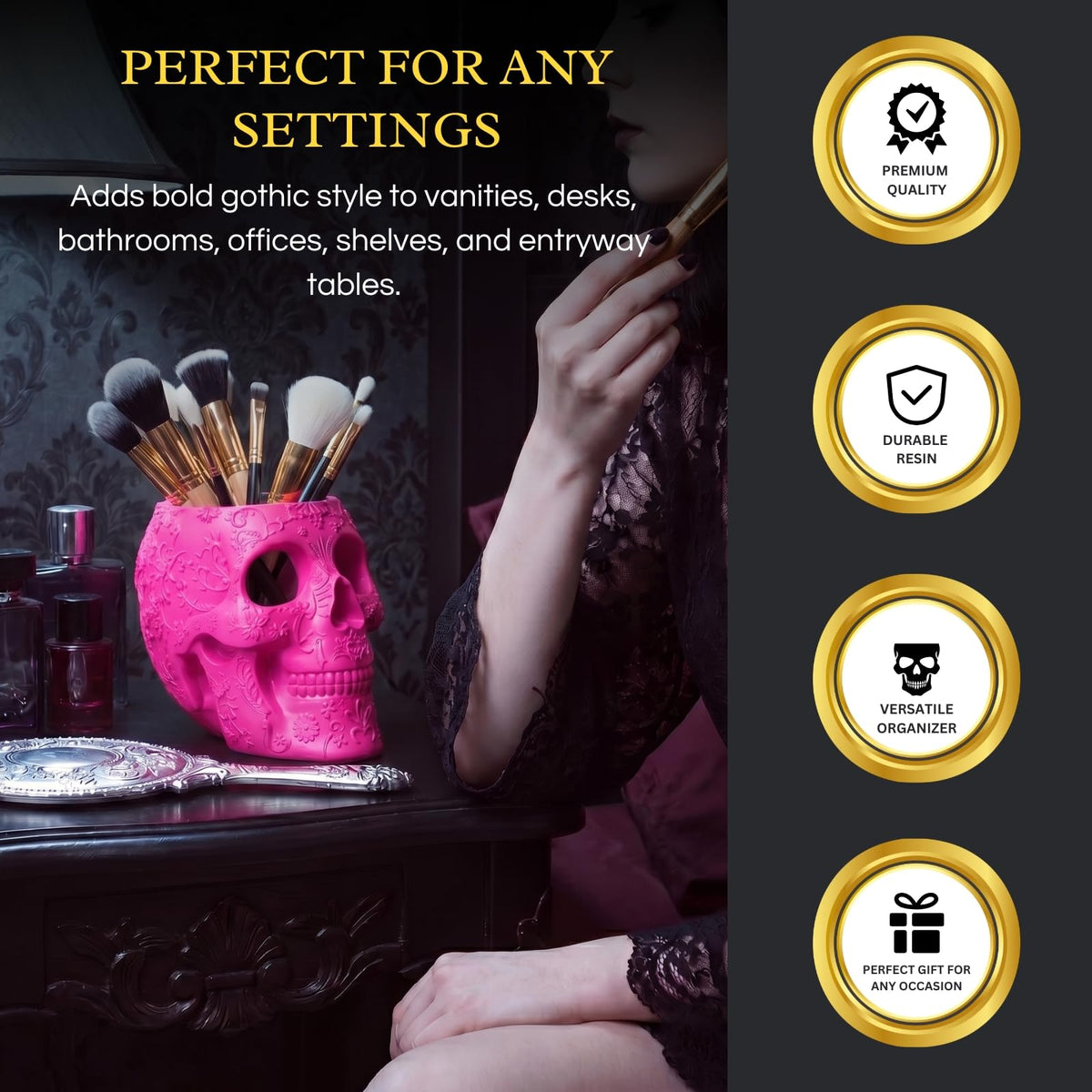 Skull Makeup Brush Holder, Pen Holder, Vanity, Desk, Office Organizer, Stationary, Decor Planter