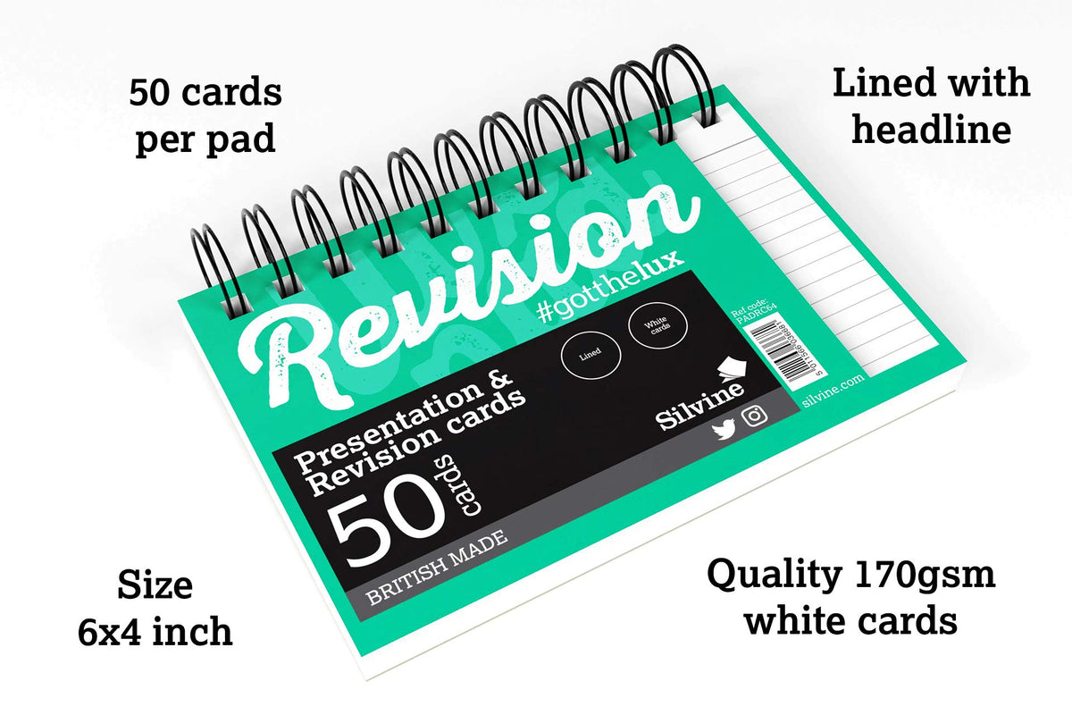 Silvine Revision Card Wirebound Pad of 50 Sheets - White