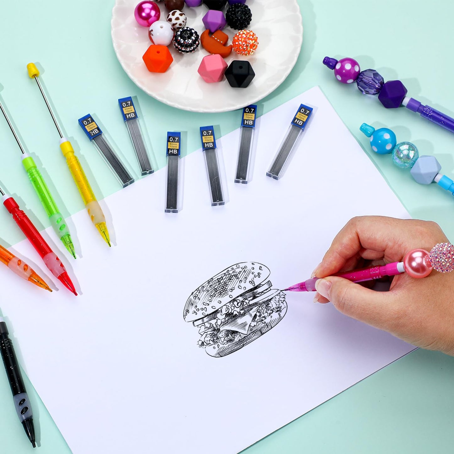 Feifeiya 32 Pcs Beadable Mechanical Pencils Set Back to School Pens