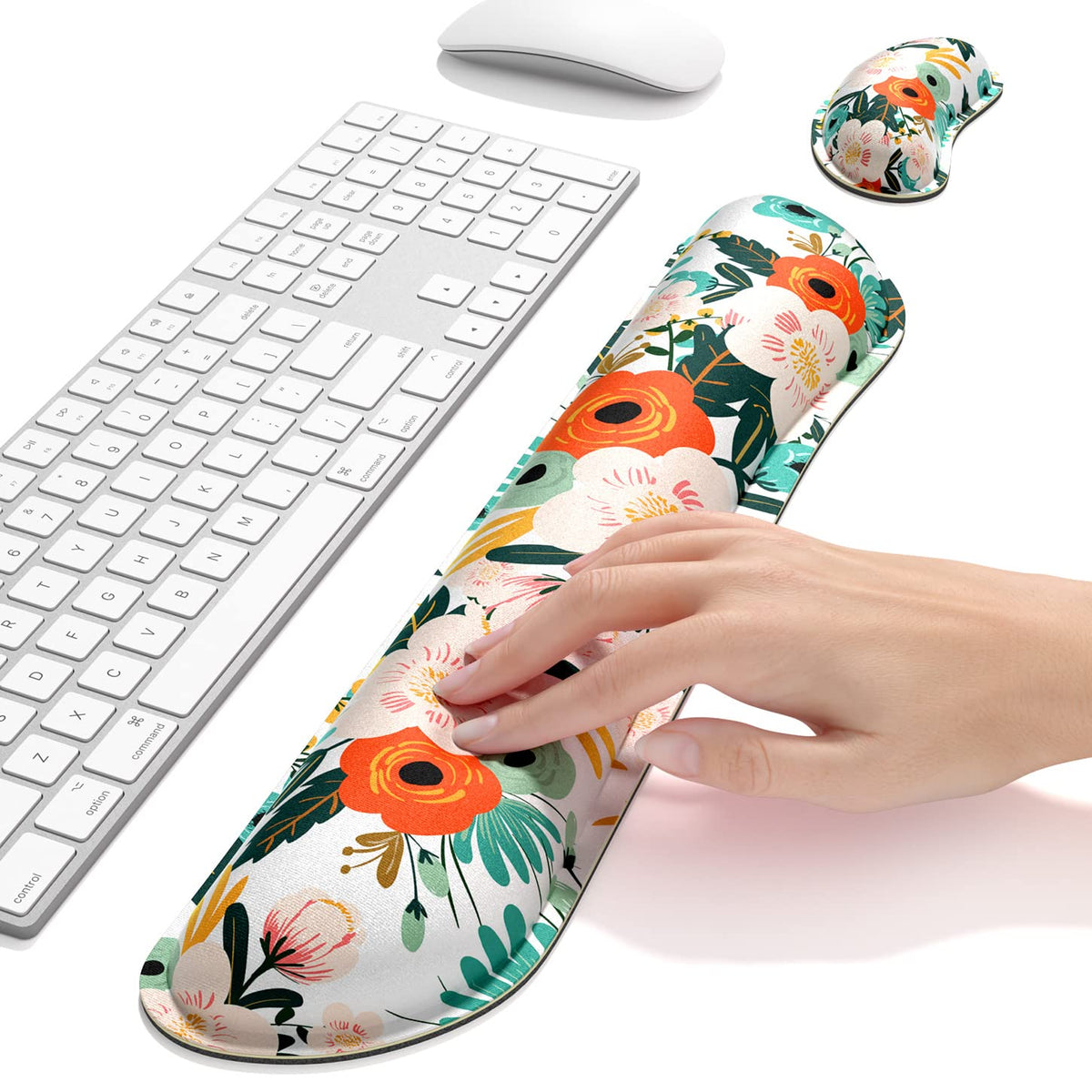 Dapesuom Enlarge Keyboard Wrist Rest, Memory Foam Wrist Cushion for Desk Mats Support, Cute Flower