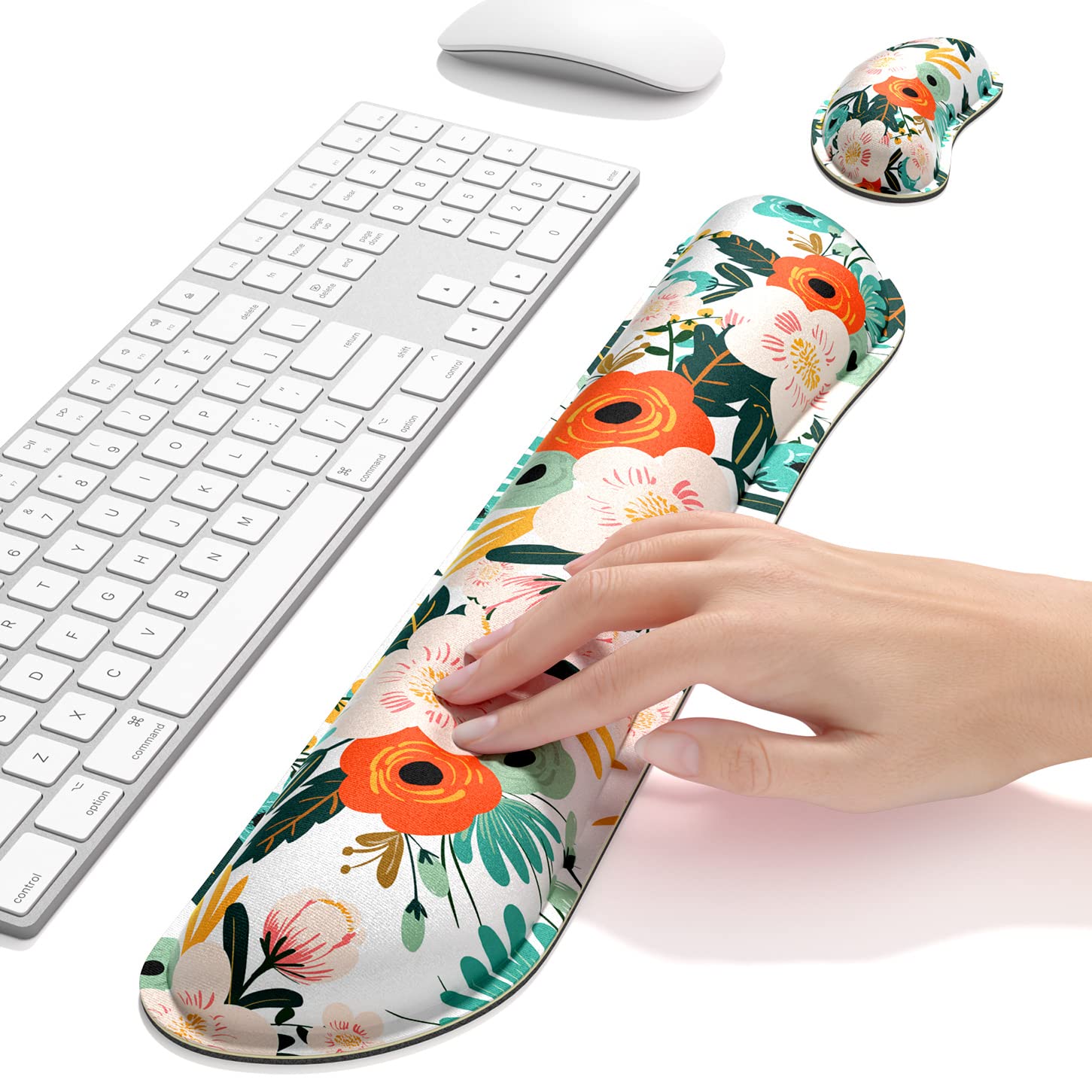 Dapesuom Enlarge Keyboard Wrist Rest, Memory Foam Wrist Cushion for Desk Mats Support, Cute Flower