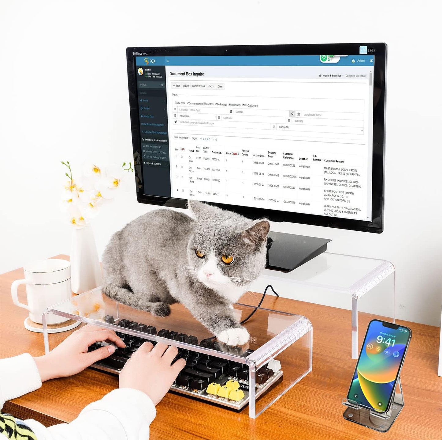 VAOLLO 2 Pack Computer Monitor Riser with keyboard cover Anti-Cat, Dual Monitor Stand Riser