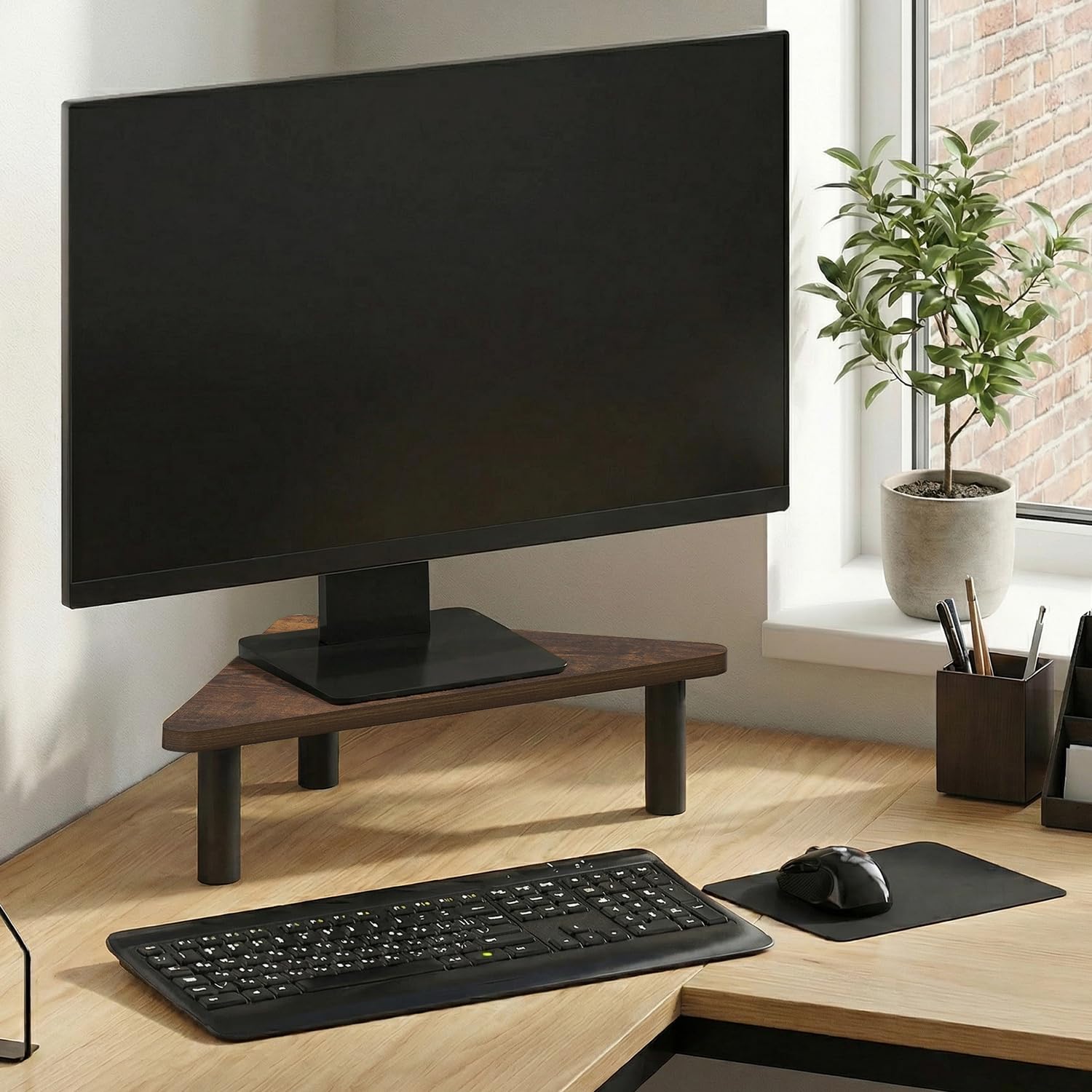 Furinno Turn-N-Tube Monitor Stand Riser, 19.6" Wide Triangle Corner Monitor Riser, Laptop Stand for