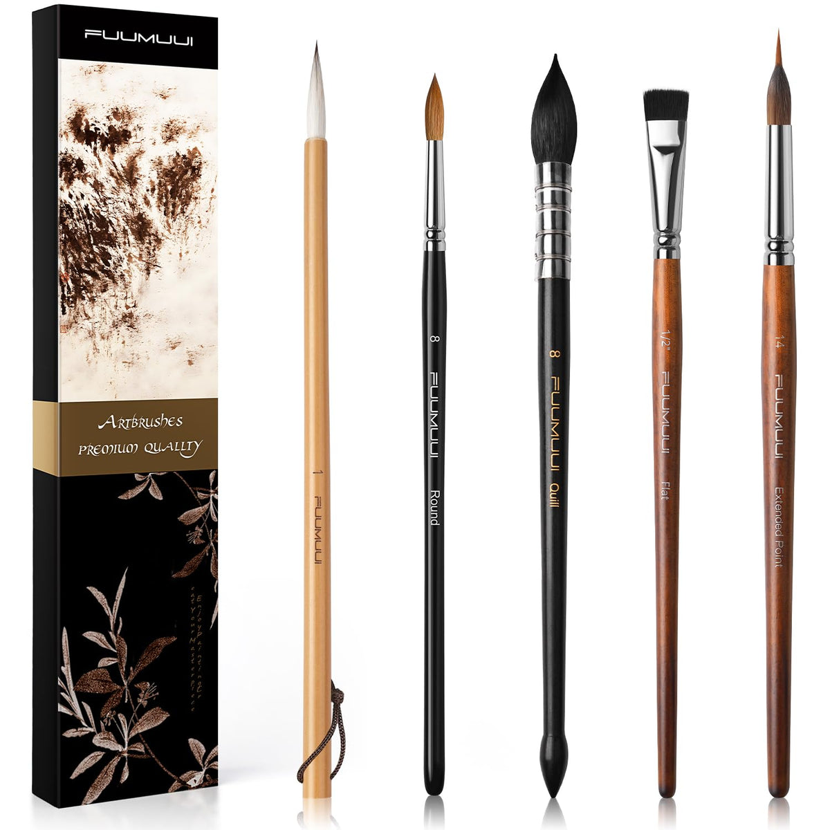 Watercolor Paint Brushes, 5pcs Fuumuui Professional Sable Brush, Wool & Synthetic Squirrel Brushes