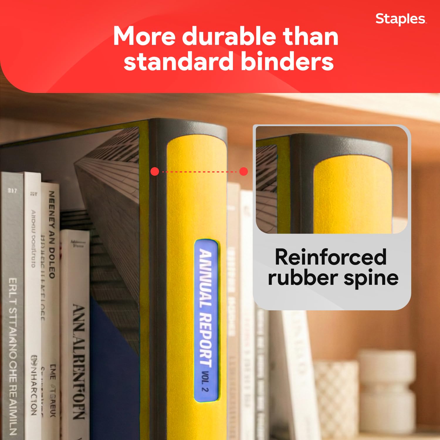 Staples Heavy-Duty 3-Inch D-Ring Binder, Yellow, Holds 600 Sheets