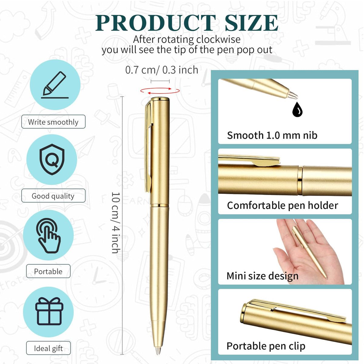 Teling 72 Pcs Small Ballpoint Pen Mini Pens Bulk 4 Inch,Multi Colors
