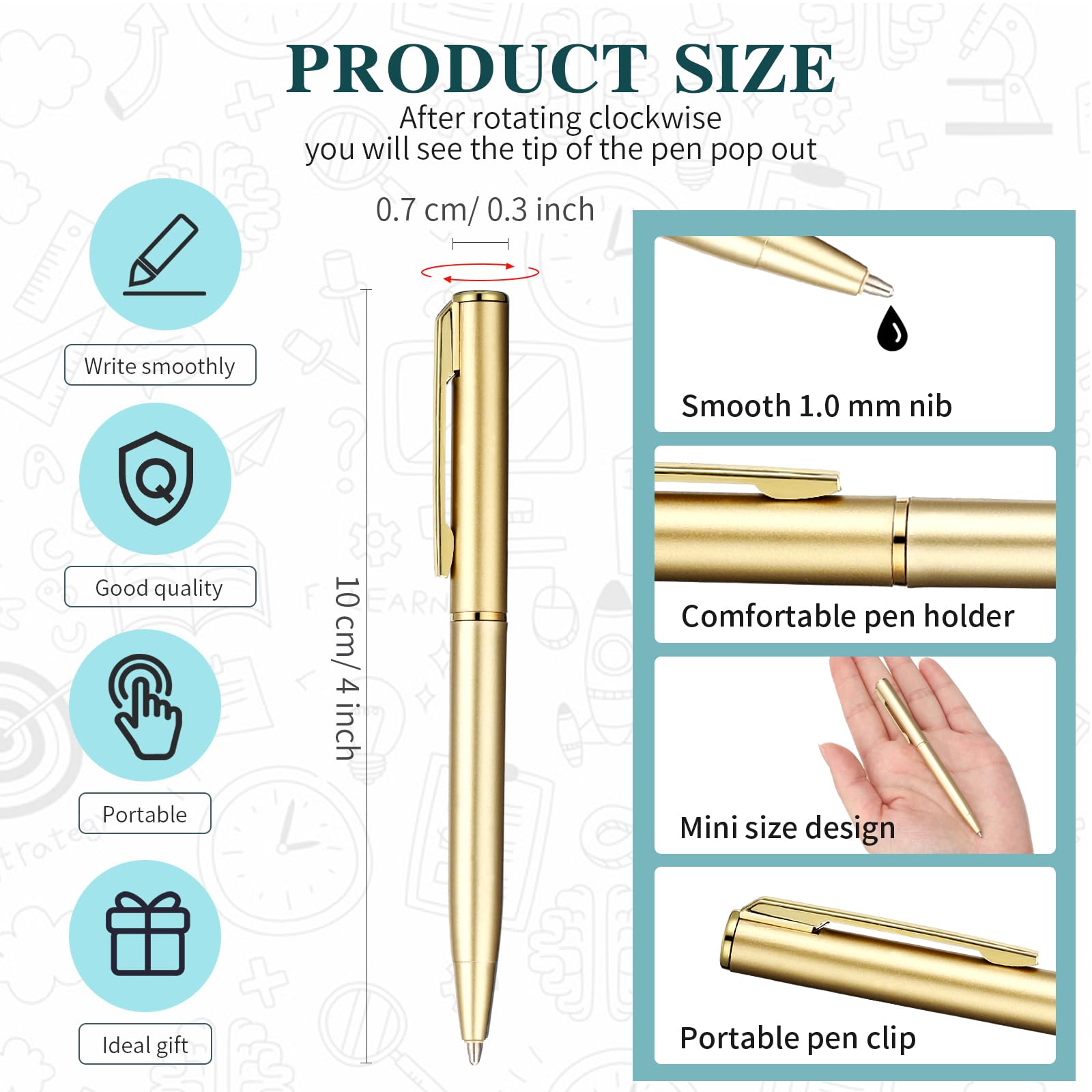 Teling 72 Pcs Small Ballpoint Pen Mini Pens Bulk 4 Inch,Multi Colors