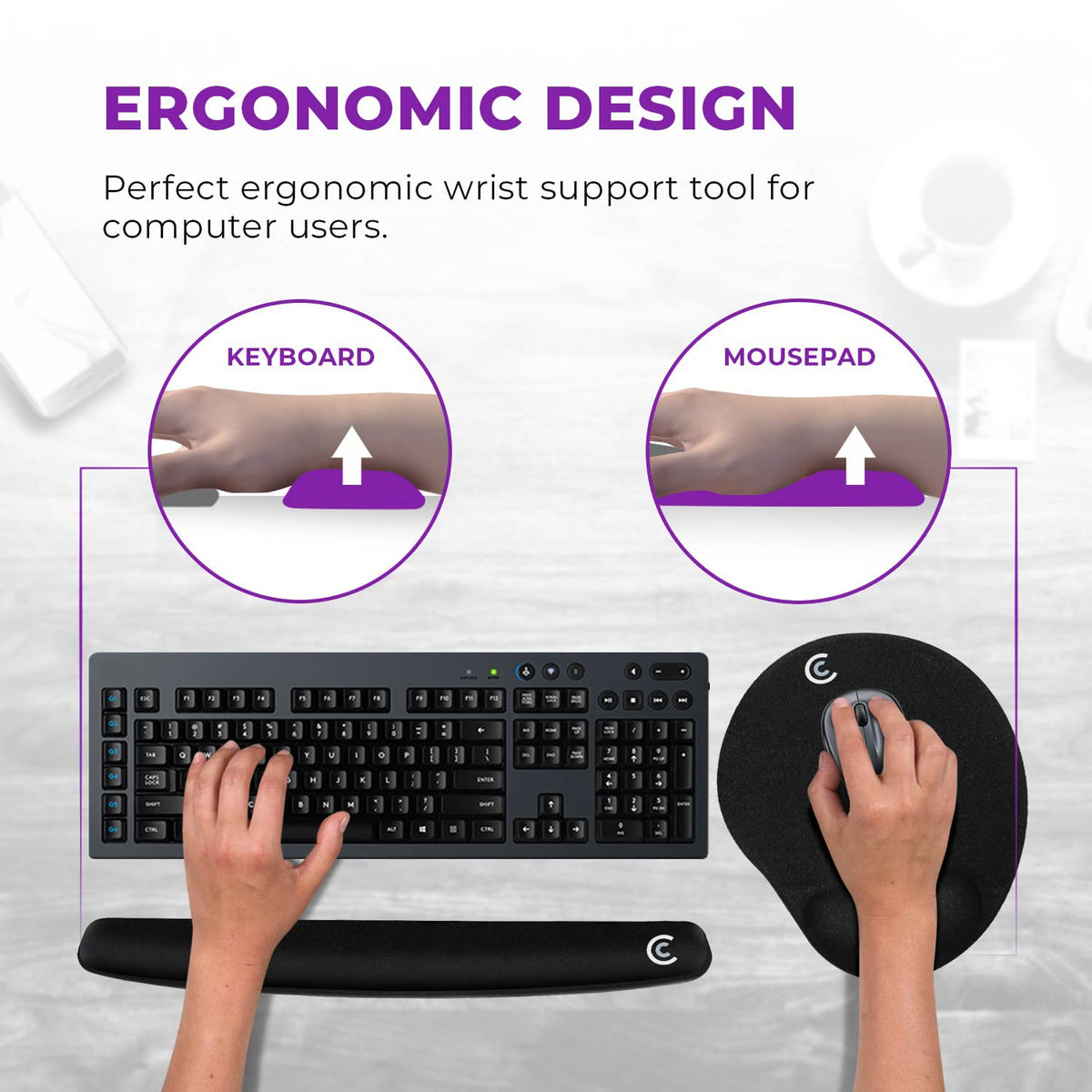 4pc Premium Wrist Rests for Keyboard and Mouse Pad Set - Memory Foam Cushion, Black - Ergonomic