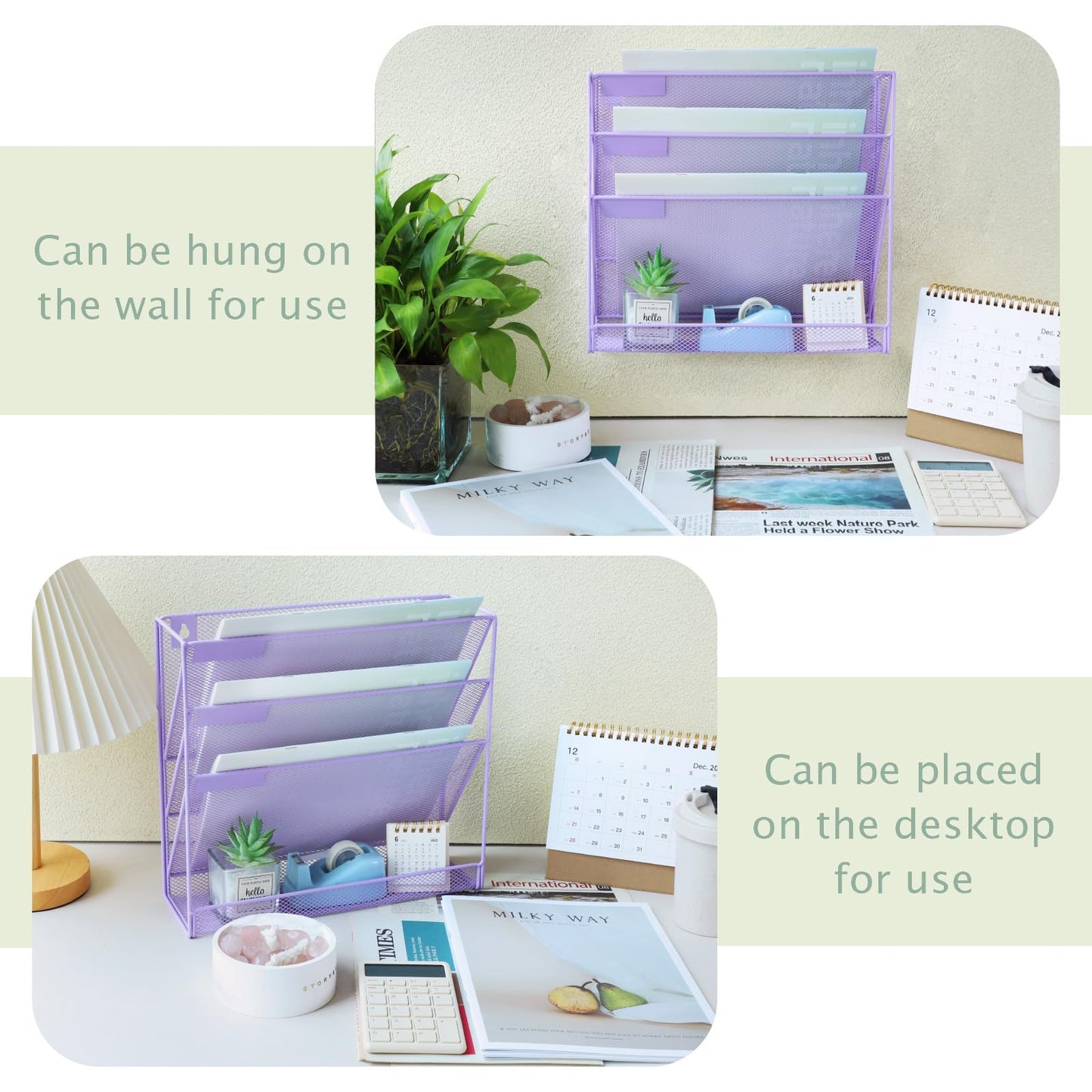 ideallife 3 Pockets Mesh Wall File Holder Organizer with Bottom Flat Tray, Office Hanging File
