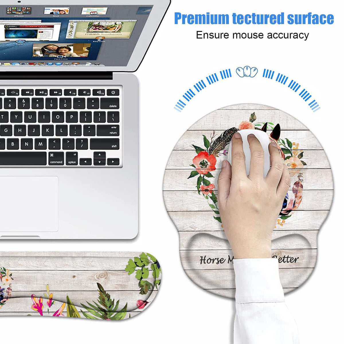 Keyboard Wrist Rest + Mouse Pad Wrist Support Set with Coasters, Non-Slip PU Base Ergonomic