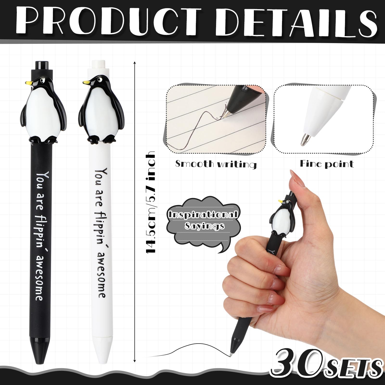 30 Pcs Positive Funny Pens Affirmation Gifts Bulk for Adults, Penguin