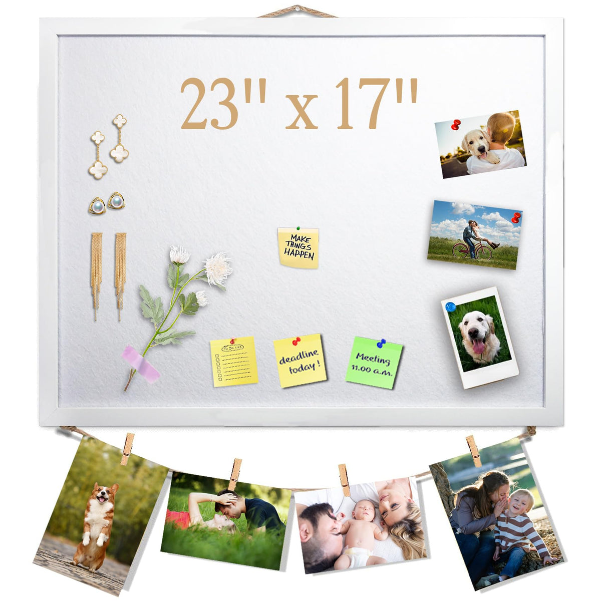 White Bulletin Board Cork Boards Vision Board with Felt, 23"x17" Small Display Pin Board for Walls