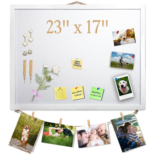 White Bulletin Board Cork Boards Vision Board with Felt, 23"x17" Small Display Pin Board for Walls