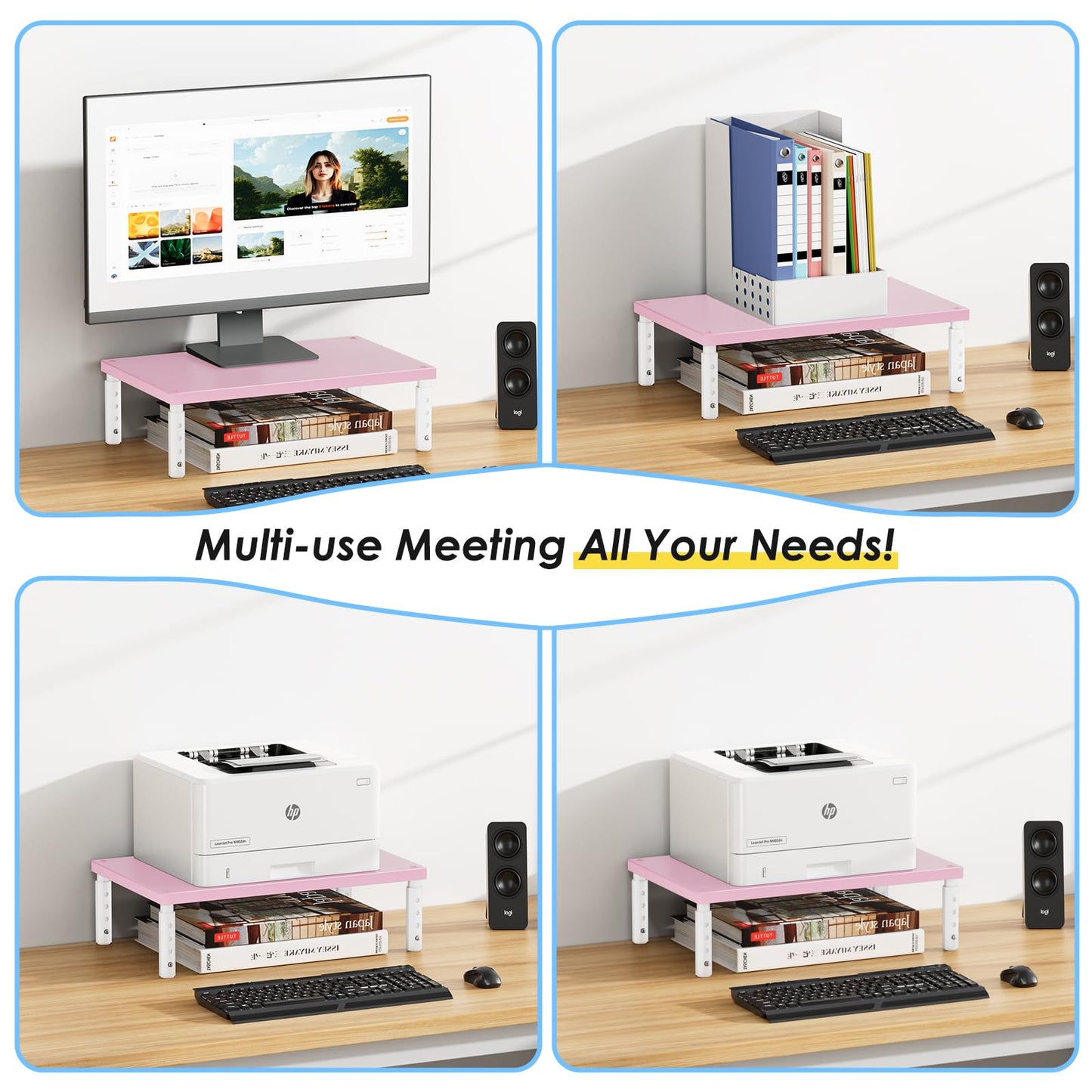 ECOLOVI Adjustable Wood Computer Monitor Stand Riser, Office Desk Organizer and Accessories for