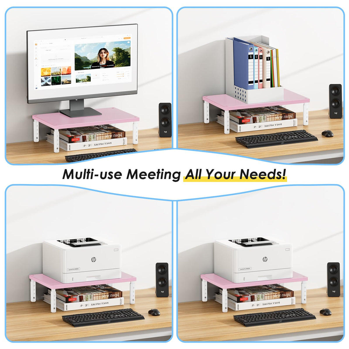 ECOLOVI Adjustable Wood Computer Monitor Stand Riser, Office Desk Organizer and Accessories for