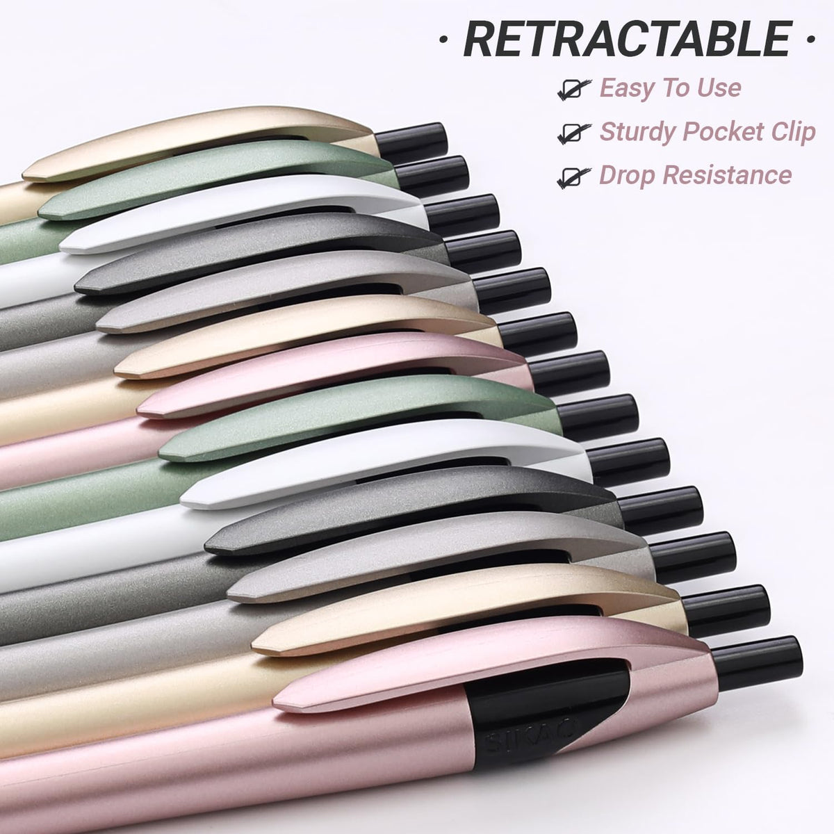 Sikao Pens Bulk, 60 Pack Gripped Slimster Ballpoint Pens -Luxe Metallic