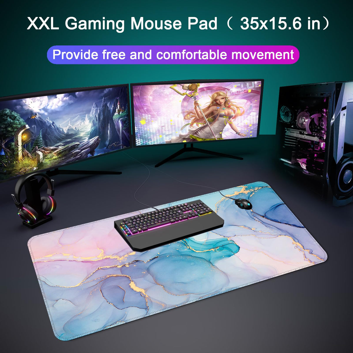 Wiabsi Desk Mat Pad,Large XXL Extended Mouse Pad Mat for Desktop Keyboard