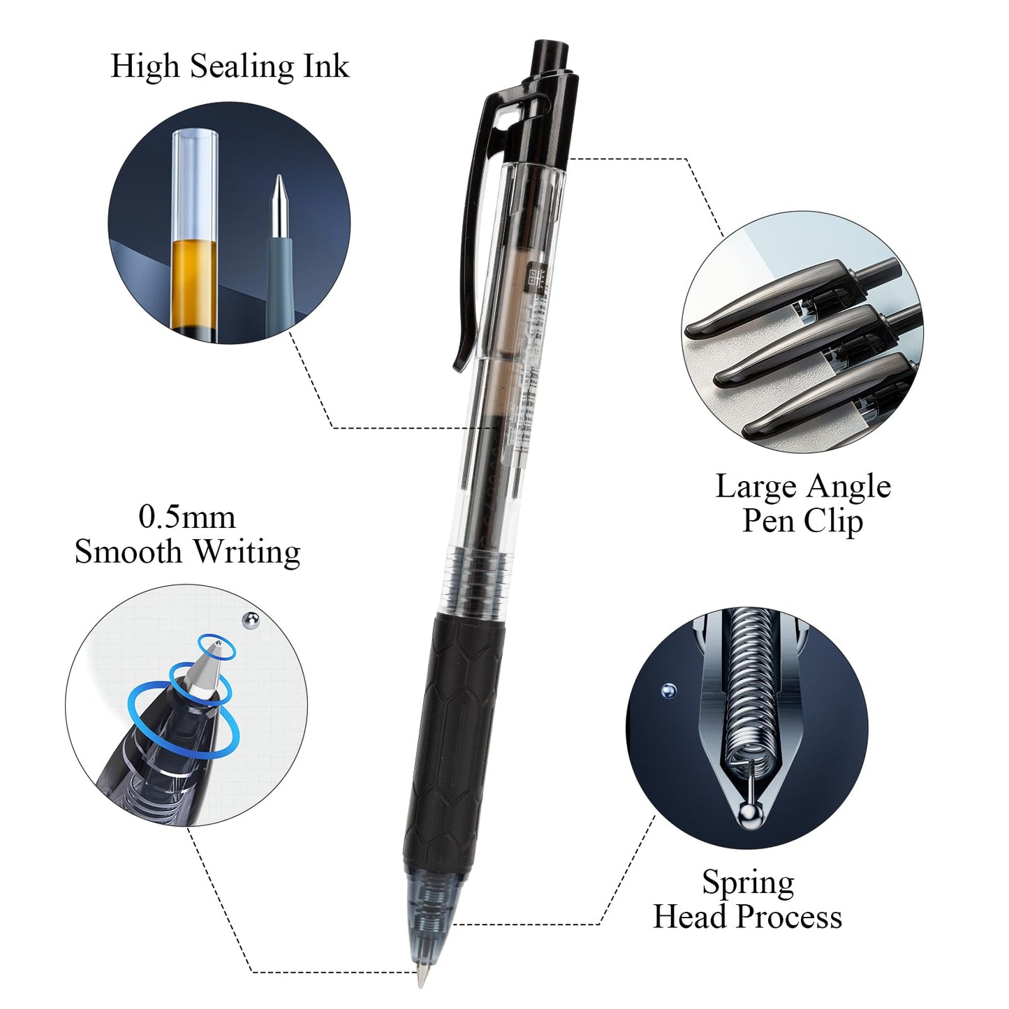 M&G 30 Pcs Black Gel Pens, 0.5mm Fine Point, Quick Dry Ink