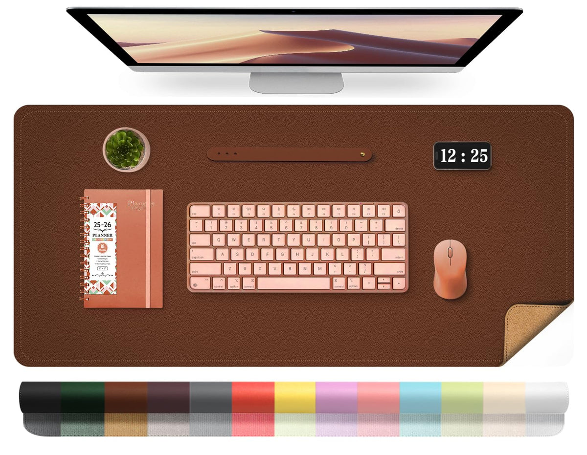 Leather Desk Pad Protector, 39.4'' X 17'' Large Mouse Pad, Office Desk Mat, Non-Slip PU Leather &