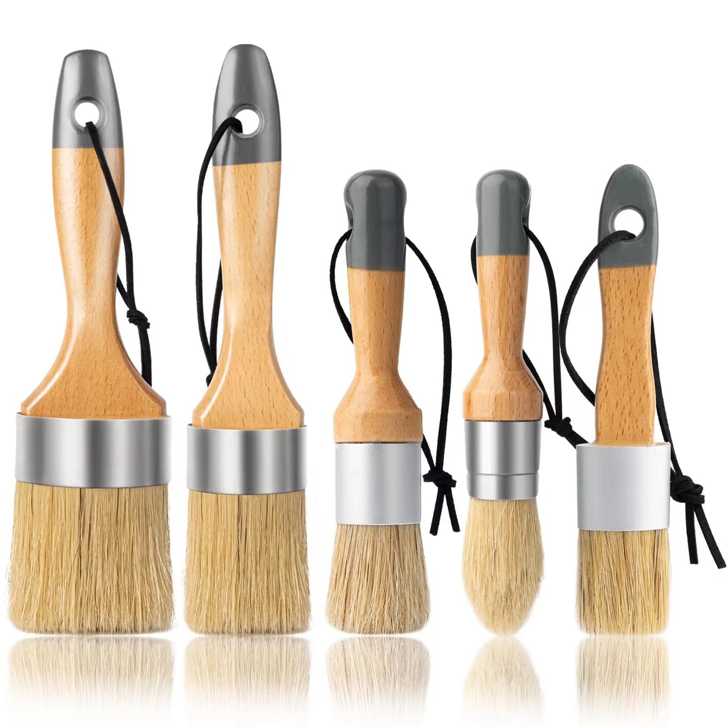 YiBaiBrush Chalk Paint Brush, Wax Paint Brush Set of 5, Natural Bristle